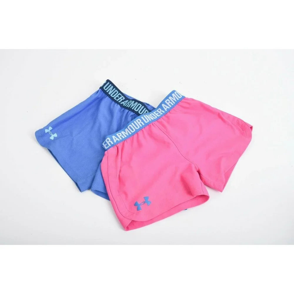Lot 2 Under Armour Girls Shorts Sz 6 6X Pink Blue Activewear Athleisure